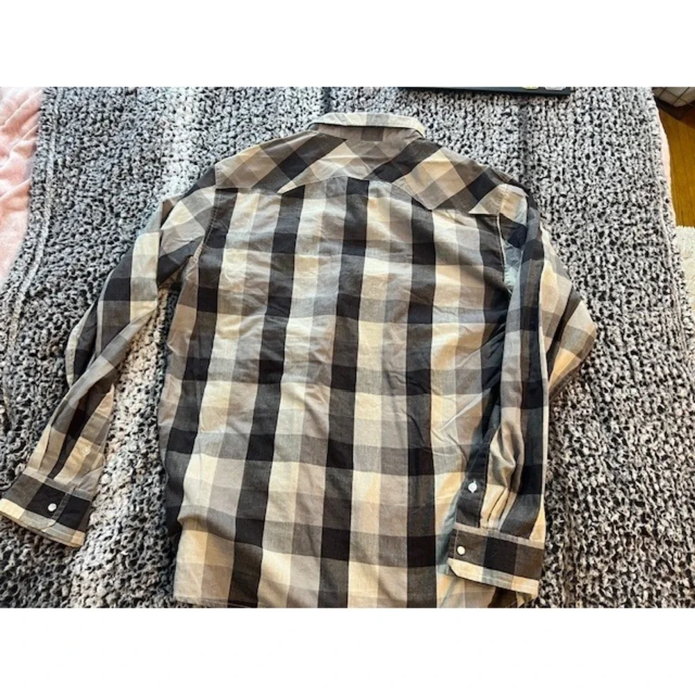 Men's Levi Strauss Two Horse Brand Black & White Plaid Pearl Button Up Shirt XXL